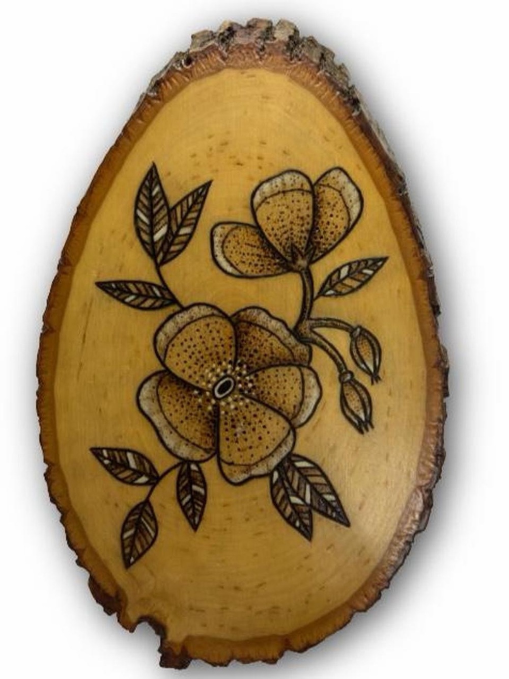 Hand-Pyrography Floral Wood Slice Wall Art